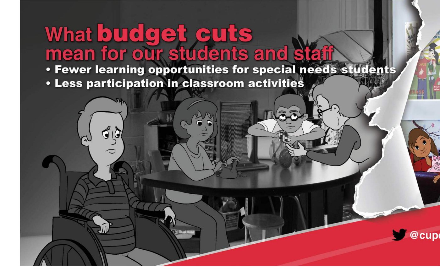 Special Needs Assistants subway car ad: What budget cuts mean for our students and staff, Toronto Education Workers campaign